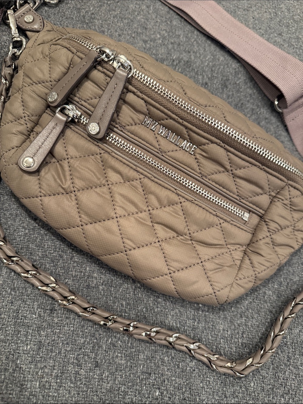 MZ Wallace Small Crosby Crossbody with chain strap Morning Dove